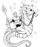 Aquaman montado em um cavalo marinho