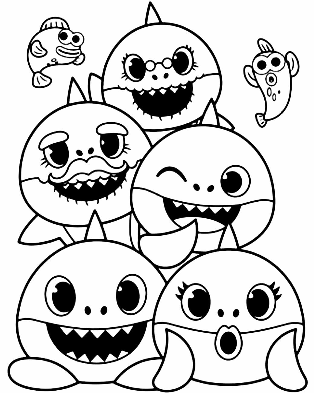 Baby Shark Para Colorir Todos Os Personagens