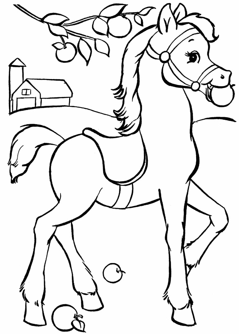 Desenho de Cavalo e crianças para colorir