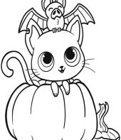 Abóbora, gatinha e morcego de Halloween