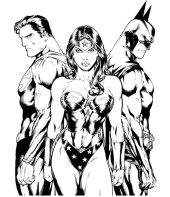 Desenho realista do Superman, Mulher-Maravilha e Batman