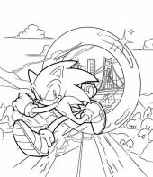 Sonic passando por dentro de uma moeda gigante