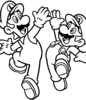 Mario Bros: os irmãos Mario e Luigi comemorando