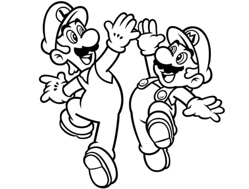 Mario Bros: os irmãos Mario e Luigi comemorando
